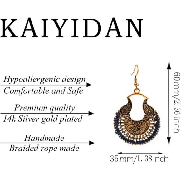 Round Hoop Bronze Boho Dangle Statement Vintage Dainty Earring for Women - Picture 4 of 9